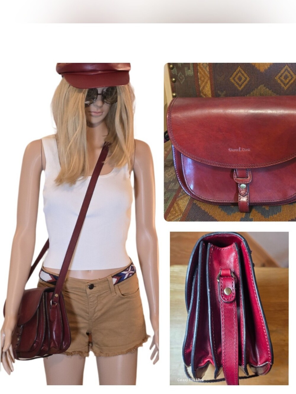 Gianni Conti Italy Red Leather Classic Saddle Bag Crossbody